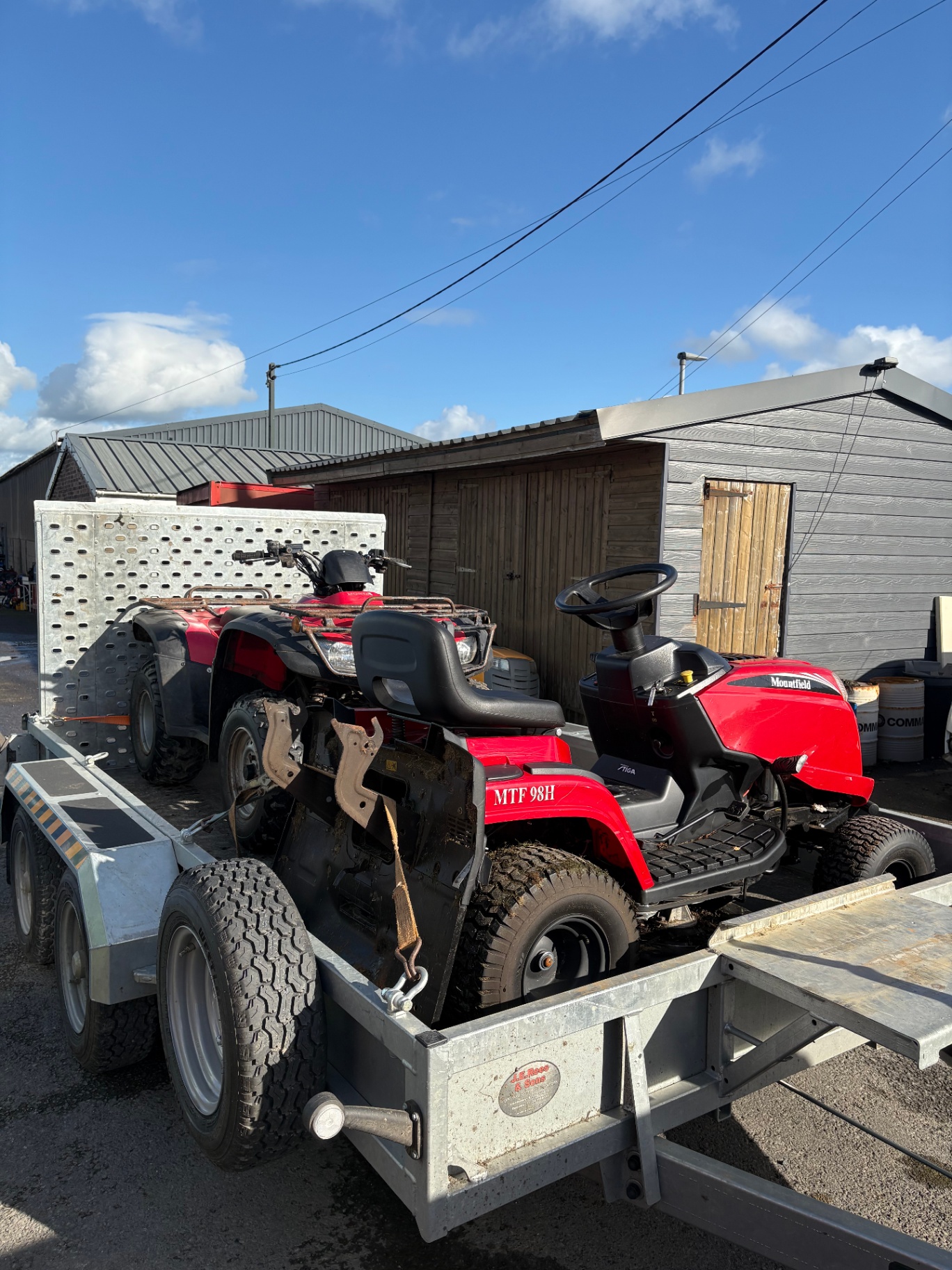 Mountfield ride-on mower and an ATV loaded on our trailer