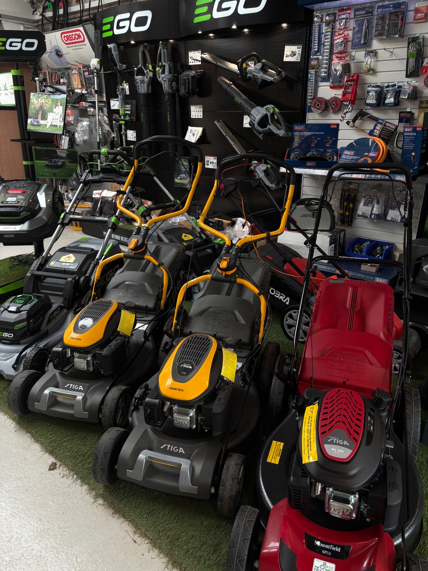 STIGA and Mountfield mowers in our showroom